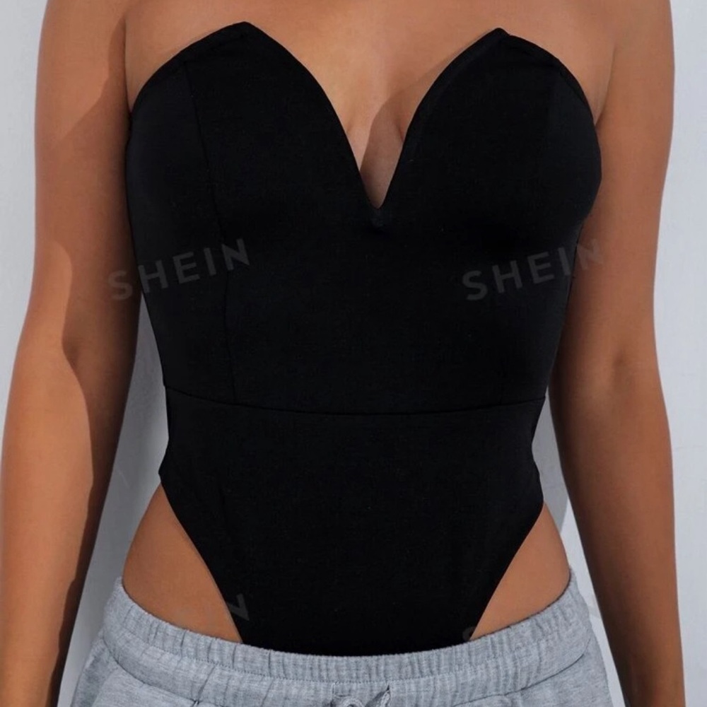 Black V neck Bodysuit